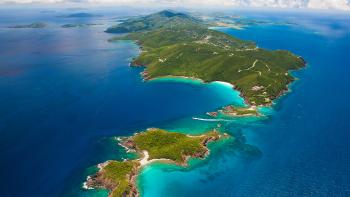 Caribbean island aerial view