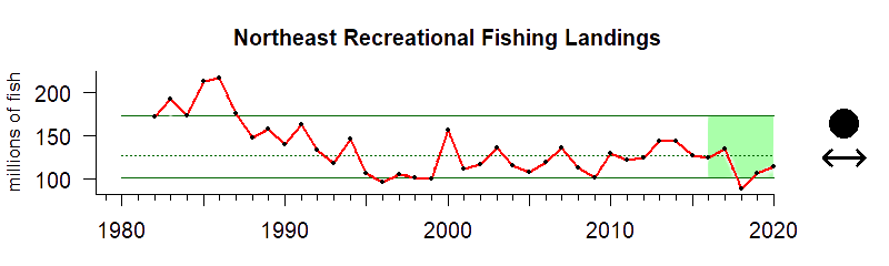 graph of recreational fishing effort for the Northeast US region from 1980-2020