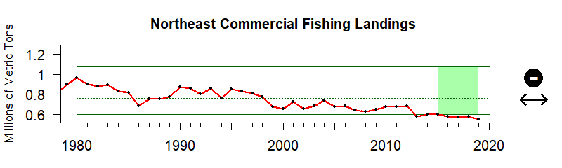 graph of commercial fishery landings for the Northeast US region from 1980-2020