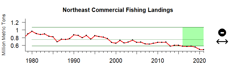 graph of commercial fishery landings for the Northeast US region from 1980-2020