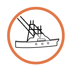 Recreational fishing boat icon